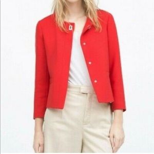 Zara Basic Women's Cropped Boxy Jacket Red M Collarless Preppy Mod Work Classic